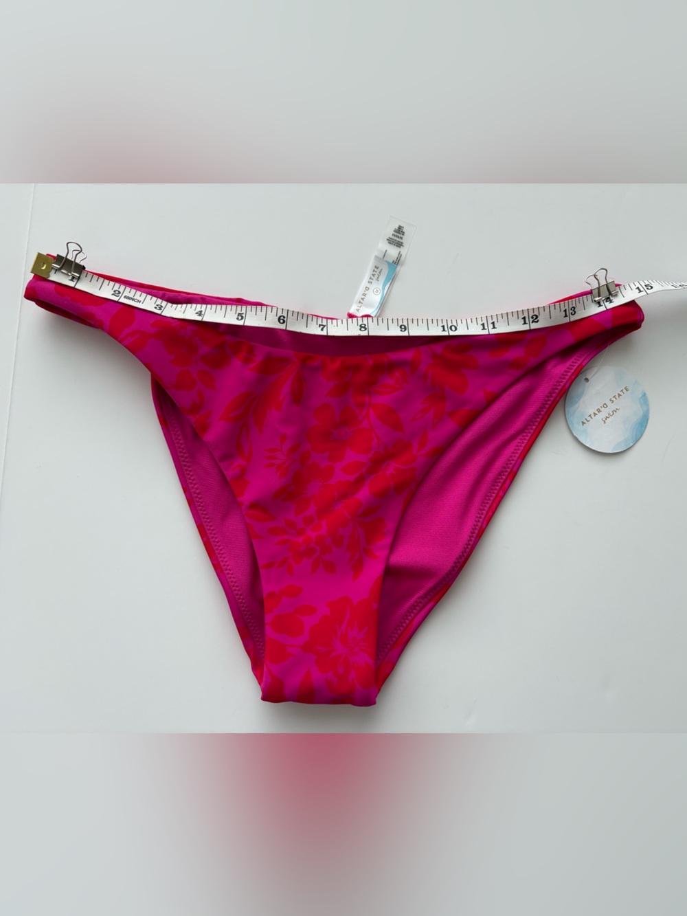 Altar’d State Swim NWT Pink Red Floral High Leg Bikini Bottom M - Picture 3 of 8